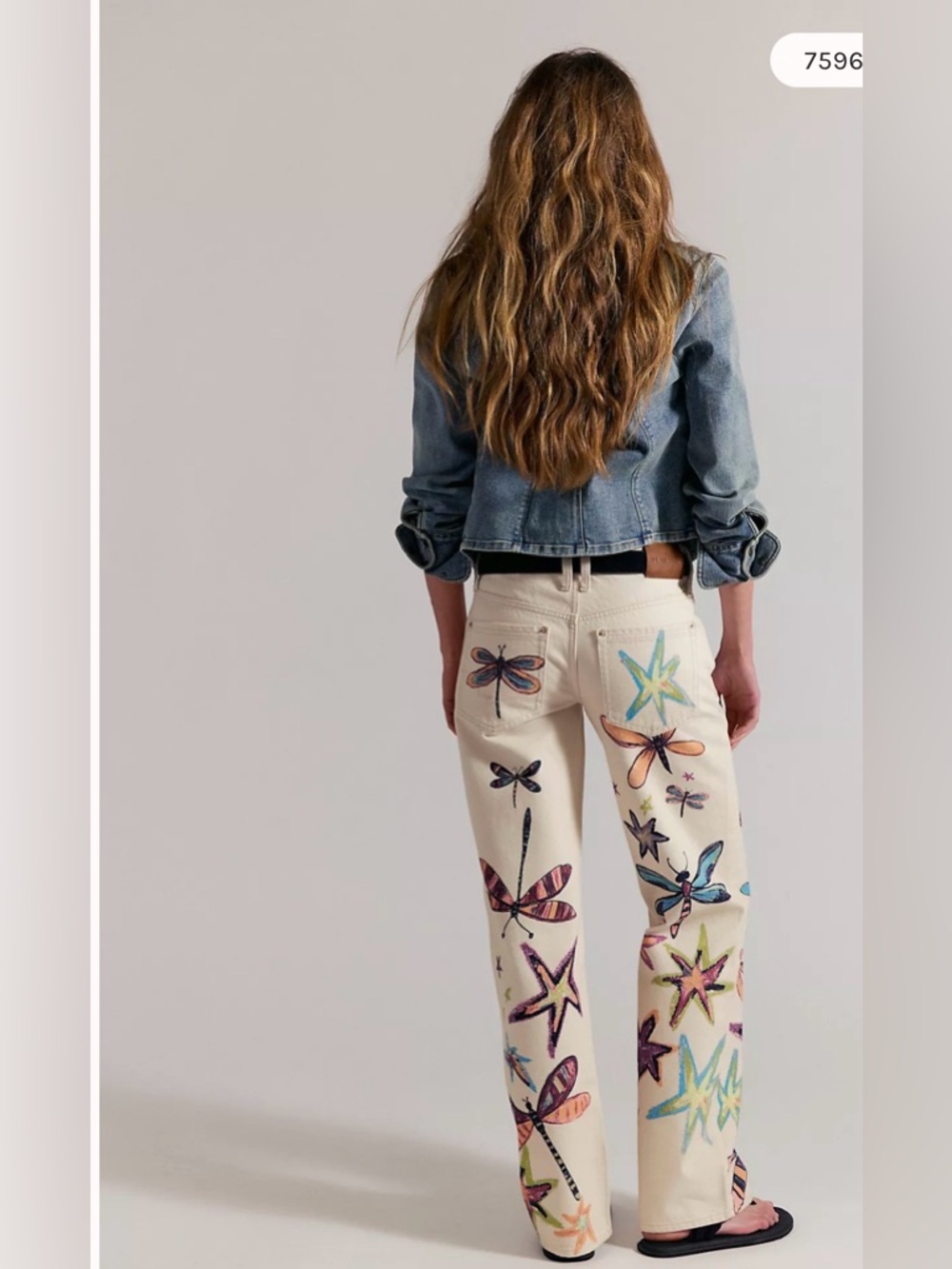 We The Free Cream Wide-Leg Jeans with Multicolor Dragonfly Art Illusions Jean 🔥 - Picture 4 of 4